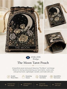The Moon Botanical Tarot Pouch - Moon & Roses Design